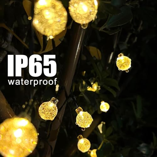 Flechllary 2-Pack 100 LED Solar String Lights for Outsdie, 46FT Crystal Globe Lights with 8 Modes, Solar Christmas Lights Outdoor Waterproof for Garden Tree Patio Party Christmas Decorations