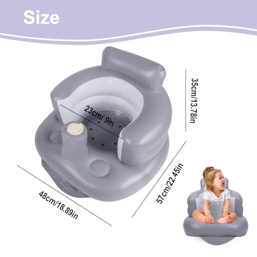 AirSwim Inflatable Baby Seat, Inflatable Baby Chair for Babies 3 Months and Up, Summer Blow Up Chair with Built in Air Pump, Infant Floor Seats for Learning to Sit, Palying, Camping, Grey - color: Grey