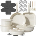 26 Pcs Pots and Pans Set Non Stick, Ceramic Cookware Set Non Toxic with Detachable Handles, Healthy Induction Cookware Oven Safe RV Kitchen Set, PFAS PFOA & PTFE Free, Cream White - size: 26Pcs
