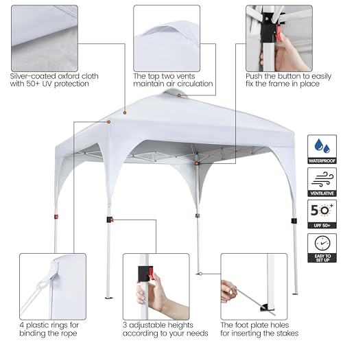 Yaheetech 8x8 Pop Up Canopy Tent with Vent, Easy Set Up Tent, Instant Sun Shelter Canopy with Wheeled Bag, 4 Sandbags, 8 Stakes & 4 Ropes, for Parties, Beach, Outdoor, White - color: White, size: 8x8