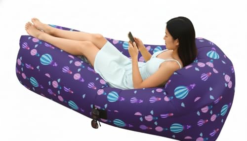 Inflatable Lounger with No-Pump Setup, Floating Portable Air Chair, Ripstop Polyester, Stability Peg for Beach, Camping, Festivals, Tailgating (Balloon) - style: Balloon