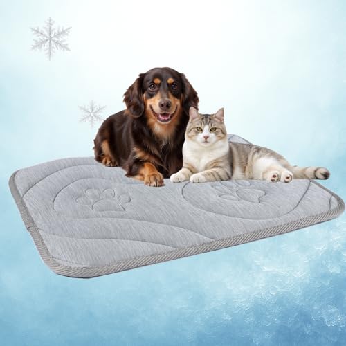 Dog Cooling Mat, Reversible Cool & Warm Pet Orthopedic Pad, Thick Mat for Summer & Winter, Machine Washable, Portable for Crate, Kennel, Bed, Floor, Sofa, Car (Cool Grey, Small: 24" x 18") - size: Small