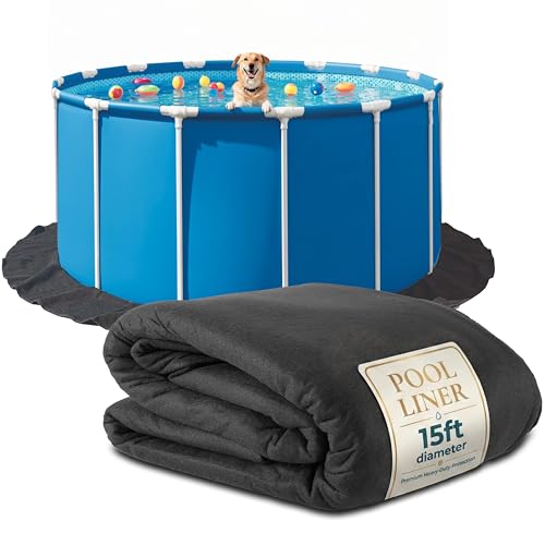 Above Ground Pool Liner Pad, 15' Foot Round, Pre-Cut Heavy Duty Outdoor Pool Pads for Above Ground Pools, Black Swimming Pool Liners for Padding and Protection, Thick Pool Mats to Prevent Punctures - size: 15 Feet