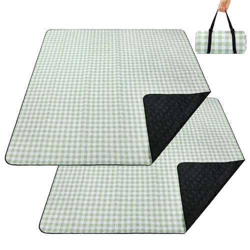 REDCAMP 2-Pack Extra Large Picnic Blanket Waterproof, Outdoor 79"x79" Sandproof Picnic Mat for Beaches Grass Park Travel Hiking Camping, Green Gingham - color: 2 Pack Green Gingham-79"x79"