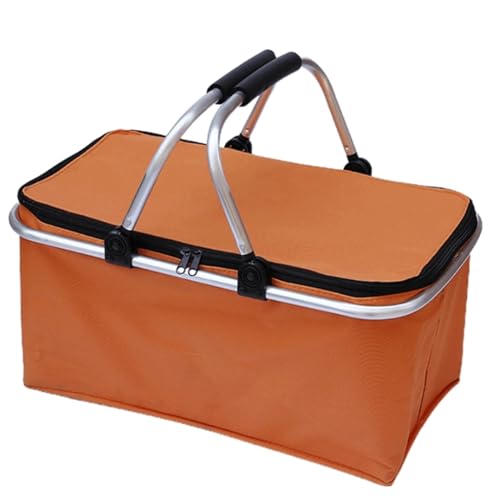Cooler Insulated Picnic Baskets Foldable Cooler Bag with Handle Collapsible Shopping Basket for Outdoor Camping - color: Orange
