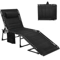 TLSUNNY Padded Folding Lounge Chair, Portable Reclining Chair with Pillow & Side Pocket, Outdoor 5-Position Adjustable Chaise Lounger with Carrying Handle, for Beach, Pool, Sunbathing (Black)