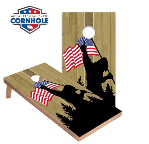 World Series of Cornhole Regulation Size Cornhole Boards – Lightweight & Durable All-Wood Construction | Backyard Bean Bag Toss Set | Rugged Outdoor Game for Tailgates, BBQs, & Backyard Battles - color: Silhouette Bigfoot Color US Flag