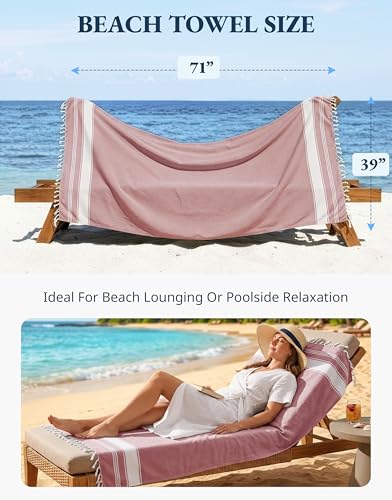 LANE LINEN Beach Towels for Women, Large Beach Towels Oversized, Pre-Washed, No-Shrink Sand Free, Quick Dry, Lightweight Travel Towel,Soft Beach Bath Towel, 39"x71" - Cashmere Rose - color: 26: Cashmere Rose, size: Pack of 1