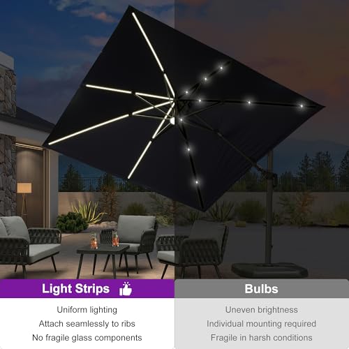 PURPLE LEAF 10 Feet Patio Umbrella Outdoor Cantilever Solar Powered LED Swivel Square Umbrella Aluminum Offset Umbrella with 360-degree Rotation for Garden Deck Pool Patio, Navy Blue - color: Navy Blue, size: 10' X 10', style: Left-right Tilt（LED）