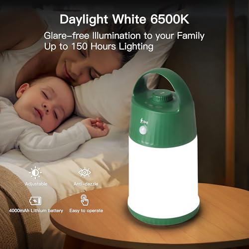 Motion Sensor LED Night Light - Cordless Battery Powered Table Lamp, Portable Lamps Lantern for Outdoor Camping Tents, 4 Brightness Level, Press Dimmable Safe Night Lights, 1 Pack (Green) - color: Green