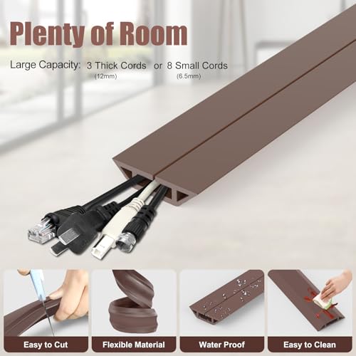 Eapele 10 ft Floor Cord Cover Heavy Duty Cable Protector, Cord Covers for Wires on Floor, Floor Cable Cover Easy to Unroll Prevent Trip Hazard for Home Office or Outdoor Settings (Brown) - color: Brown, size: 10 feet-1pc