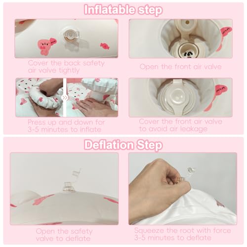 Inflatable Baby Seat for Babies 3-36 Months, Baby Chair with Fence & Built in Air Pump, Blow Up Floor Baby Seat with Back Support, Inflatable Baby Chair Sit Me Up for Home Pink Rabbit-Tray - color: Pink Rabbit-Tray