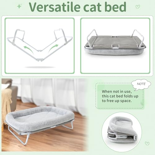 Sunhoo Elevated Cat Bed Foldable Raised Pet Hammock Self-Supporting Puppy Lounger with Off Floor Metal Frame Washable Cover for Small Dog Kitten Indoor Use 25.2x15.75x7.48 in（Grey） - color: Grey