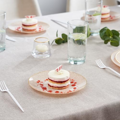 PLASTICPRO 32 Pack Elegant Disposable Plastic Plates Combo Set Includes 16 Dinner Plates and 16 Salad Plate Heavy Duty Fancy Party Plates Pink Granite Plate with Gold rim - color: Granite Collection Pink With Gold Rim