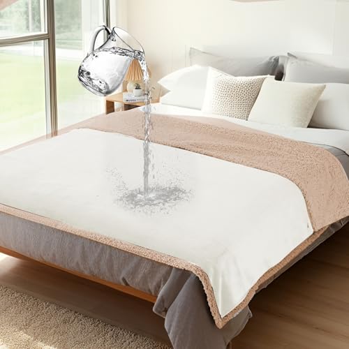 Makigued Waterproof Dog Blanket for Couch & Bed, Reversible Sherpa Fleece Pet Throw with Quiet TPU Barrier, Machine Washable Furniture Protector for Large Dogs & Cats, Twin Size 60x80 Inch, Cream - color: Cream, size: Twin(60"*80")