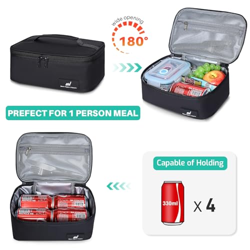 NOL Natural Organic Lifestyle Insulated Lunch Bag for Adults – Compact Cooler Lunch Box with Food-Grade Lining, Waterproof Lunch Bag for Work, Travel | Portable Thermal Meal Tote with Handle, Black - color: Black, size: Small (4.5 Liters)