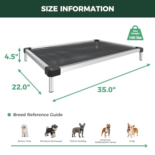 FXW TitanNest Chew-Proof Elevated Dog Bed, Raised Cot for Indoor/Outdoor/Camping Use, Durable & Waterproof Cooling Pet Bed for Small Dogs, 35.0" L x 22.0" W x 4.5" H, Black - size: Small Dog (35.0"l X 22.0"w X 4.5"h)