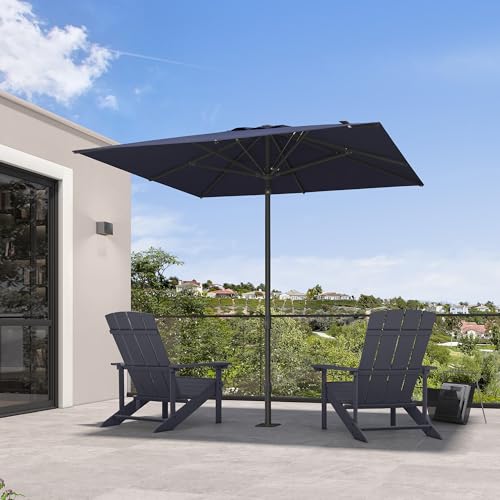 PURPLE LEAF 8' x 8' Square Semi-Auto Outdoor Patio Umbrella Aluminium Market Umbrella Table Sun Umbrella with 1.89" Rod and 8 Sturdy Ribs for Deck Lawn Pool Garden, Navy Blue - color: Navy Blue, size: 8' x 8'