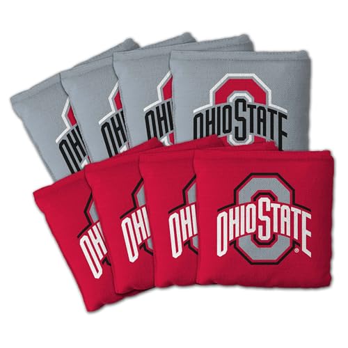 YouTheFan Officially-Licensed NCAA Set of 8 Cornhole Bags - All Weather Dual Sided Slide & Stop - Regulation Size with Carry case - color: Ohio State Buckeyes