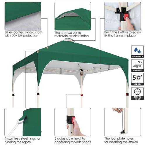 Yaheetech 10x10 Pop Up Canopy Tent with Vent, Easy Set Up Tent, Instant Sun Shelter Canopy with Wheeled Bag, 4 Sandbags, 12 Stakes & 4 Ropes, for Parties, Beach, Outdoor, Dark Green - color: Dark Green, size: 10x10