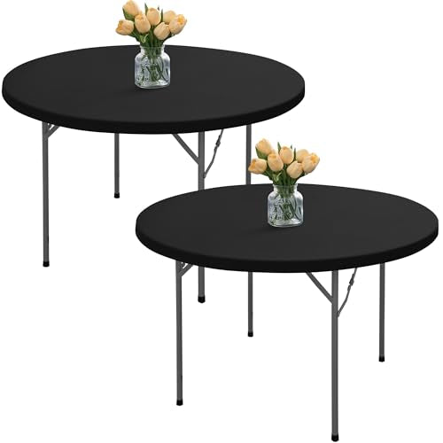 Small Fitted Round Table Cover - 2 Pack Round Table Protector with Elastic Edge, Windproof Circle Topper Cap for Cocktail Party, Outdoor Picnic, Dining (Black, 30 Inch) - color: Black, size: 30 Round, 2 Pack