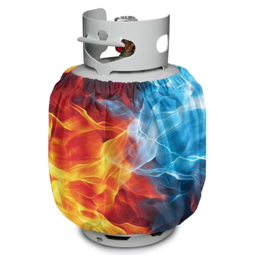 Propane Tank Covers 20lb Fire Outdoor Heavy Duty Waterproof Windproof Gas Tank Cylinder Cover with Elastic Brand, Dress up Your Gas Grill, Fits Standard 20lb Cylinder - color: Fire