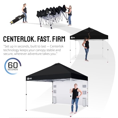 CROWN SHADES Canopy Tent, 10 x 10 Foot Portable Pop Up Outdoor Shelter with Pocket Sidewall, Push Center Lock, UV Protection, and Carry Bag, Black - color: Black