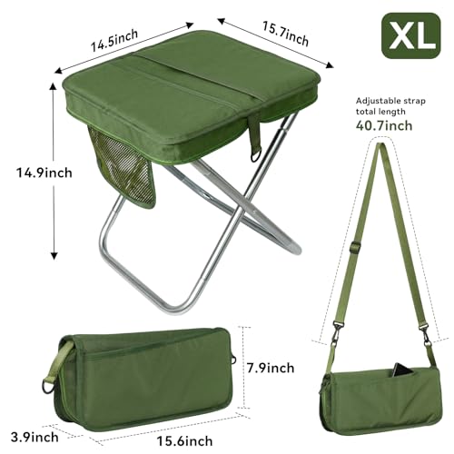 Camping Stool with Shoulder Strap,Ultralight Collapsible Handbag Style Stool,Pocket Portable Chair for Camping Travel Fishing Hiking Beach Backpacking Gardening Picnics-XL(Green) - color: Green, size: X-Large
