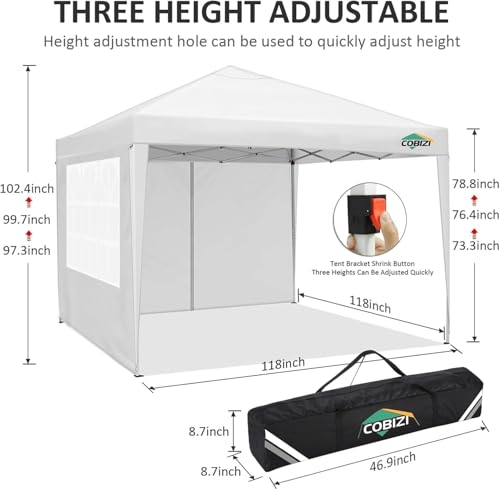 COBIZI 10x10 Pop Up Canopy Tent with 4 Sidewalls Party Tents Waterproof UPF 50+ Commercial Instant Outdoor Events Tent for Parties Markets Backyard, Ropes（10 x 10 ft White - color: White, size: 10x10FT with 4 sidewalls