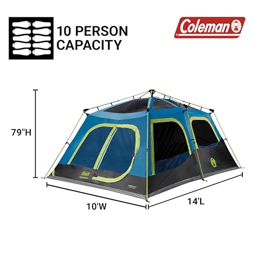 Coleman 4/6/8/10 Person Instant Camping Tent with 1-Minute Setup, Large Family Tent with Pre-Attached Poles, Air Vent, & Carry Bag, Sets Up in About 60 Seconds - size: Pfas-free, style: 10-person Dark Room