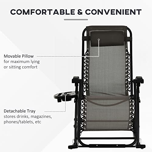 Outsunny Outdoor Rocking Chairs, Foldable Reclining Zero Gravity Lounge Rocker with Pillow, Cup & Phone Holder, Combo Design with Folding Legs, Gray - color: Grey, size: 1 Pack