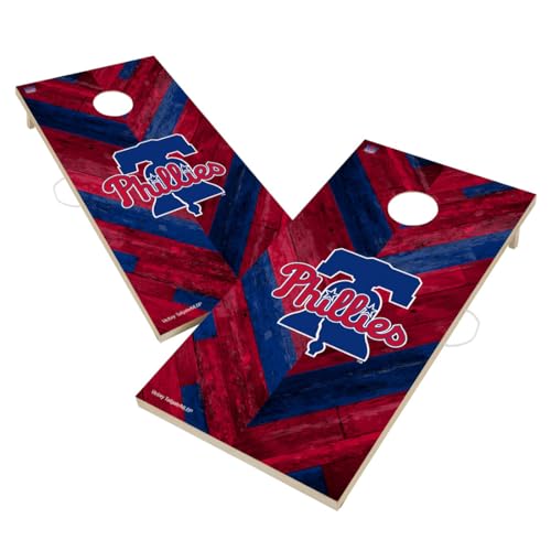 Baseball Themed Cornhole Boards, 2x4 Regulation Pro Cornhole Board Set, Officially Licensed Cornhole Boards, Perfect for Tailgates - color: Philadelphia, size: 2. Include Carrying Case