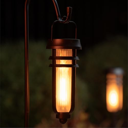 FoxFlame Metal Solar Torch Lights-Adjustable Height (24"-50"), Outdoor Garden Decor with Patented LED, Waterproof Solar Tiki Torches for Yard,Patio,Garden Pathway,Matte Black–2 Pack - style: Metal Torch
