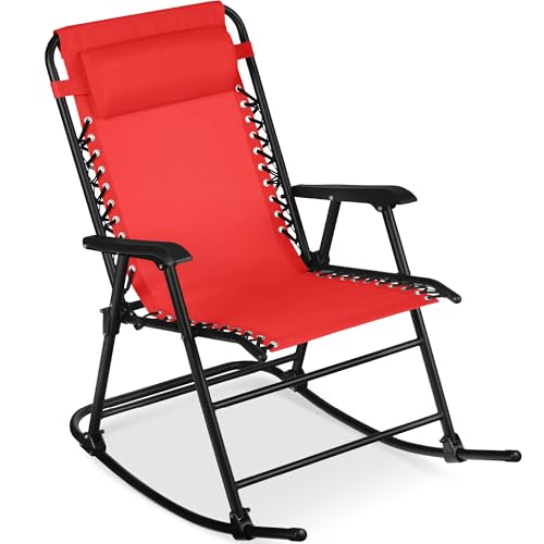 Best Choice Products Outdoor Zero Gravity Rocking Chair, Folding Reclining Patio Lounge Chair with Adjustable Pillow for Lawn, Beach, Camping - Crimson Red - color: Crimson Red