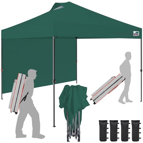 Eurmax USA NOMATTER ONE-Person Open&Close 10x10ft Pop Up Canopy Tent,Portable Shelter for Outdoor Events with 1 Removable Sidewall,Instant Canopies,Temporary Sunshade,Bonus 4 Sand Bags (Forest Green) - color: forest green, size: 10x10 nomatter