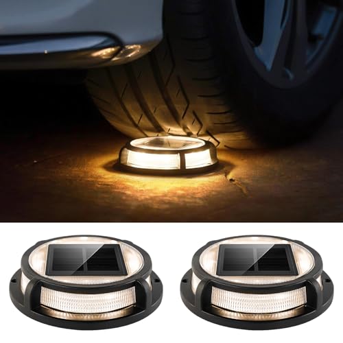 LUTEC 2 Pack Solar Deck Lights, 12 LEDs IP65 Waterproof Solar, Outdoor Driveway Marker Lights for Step, Sidewalk, Pathway, Patio, Garden(Warm White) - color: Black, size: 2 Pack