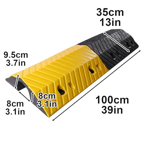 Rubber Cable Protector Ramp Anti-Slip Wear-Resistant Outdoor Cable Cover Yellow Black Striped Cable Protector for Parking Lots(9.5x35x100cm/3.7x13x39in) - size: 9.5x35x100cm/3.7x13x39in