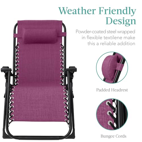Best Choice Products Oversized Zero Gravity Chair, Folding Outdoor Patio Recliner, XL Anti Gravity Lounger w/Removable Cushion, Cup Holder, Side Tray, 350lb Capacity - Amethyst Purple - color: Amethyst Purple