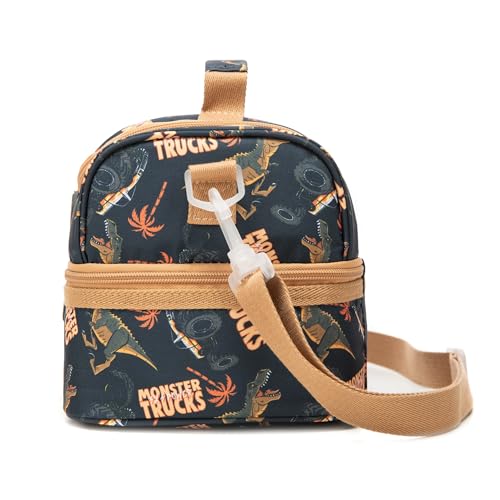 Insulated Kids Dual Compartment Lunch Bags Tote for Girls Boys Toddler Lunch Boxes Pre-School Toddler Kindergarten Picnic Camp Food Cooler Thermal with Strap (Z Trucks Dinos) - color: Z Trucks Dinos