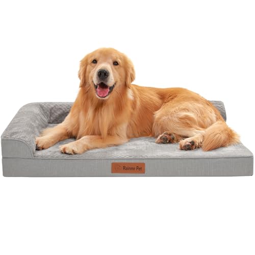 Rainmr Orthopedic Dog Beds for Large Dogs, Memory Foam Dog Beds Large Sized Dogs, Washable Removable Cover, Nonskid Bottom, Waterproof, for Indoor, Outdoor, Crate ＆ Car Use, 36x27x6 Inches, Light Grey - color: Standard Version-Light Grey, size: 36.0"L x 2