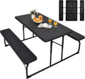 S AFSTAR Folding Picnic Table Bench Set, Foldable Picnic Table with 2 Benches, Outdoor Table and Bench W/Steel Frame & Wood-Like Texture Tabletop, Camping Table Chair Set for Garden Patio Lawn (Black) - color: Black