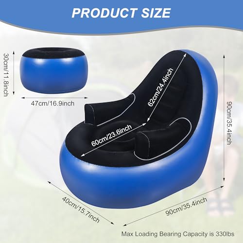 Thickened Inflatable Couch with Armrest＆Ottoman, Blow Up Lounger Chair,Folding Air Chair for Adults,Inflatable Lazy Sofa Perfect for Rooms, Camping or Home(Without Pump,Blue) - color: Blue