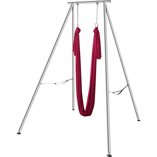 VEVOR Yoga Stand Frame, Max 441-551 lbs Load Swing Stand, Triangular Structure Aerial Rig, Aerial Silk Stands with Yoga Hammock, Standard & Height-Adjustable Version - color: Red, style: Standard Version
