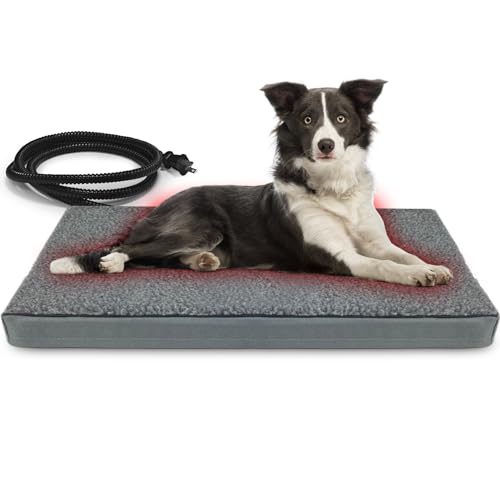 Heated Pet Beds for Indoor/Outdoor Cat & Dog Orthopedic Foam Warming Cat Beds Auto Temperature Control, Washable Cover with Waterproof Liner Thermo Kitty Electric Heating Bed - color: grey, size: 31"L x 19"W x 2"Th