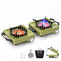 MoKo Propane Camping Stove 2 Burner, 36,000 BTU Infrared & Open Flame Hybrid, Windproof Folding Portable Outdoor Gas Cooking Kit with Frying Pan & Carry Bag For RV, Tailgating, Survival, Green - color: Green