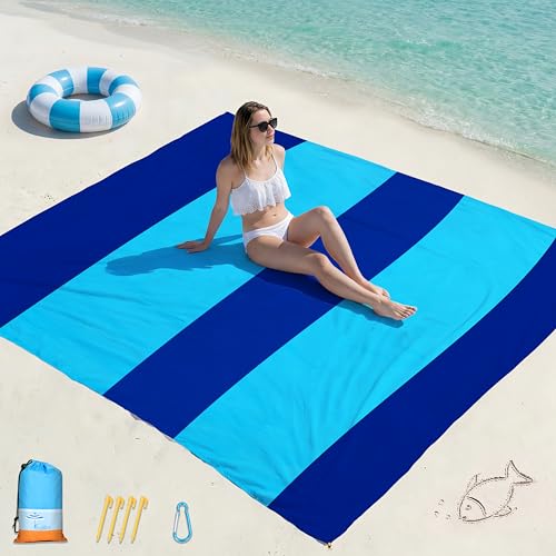 Famstar Beach Blanket Oversized Extra Large 78" X 81",Waterproof Sandproof Beach Blanket 1-7 Adults Lightweight Durable for Travel Camping Hiking Picnic - color: Dark Blue, size: 78" X 81"