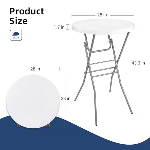 Byliable 28in Cocktail Table White High Top Folding, Round Portable Bar Height Folding Table with Removable Legs, Indoor Outdoor Banquet for Parties, Commercial, Speech, School - color: White, size: 28×43 in