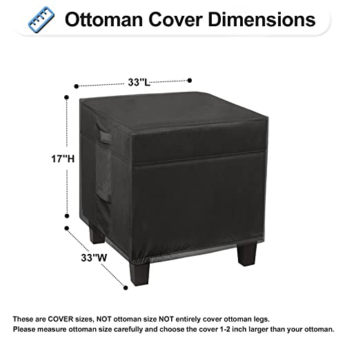 OutdoorLines Outdoor Waterproof Patio Ottoman Covers - Square UV-Proof Patio Side Table Cover Windproof Heavy-Duty Furniture Covering Protector 33L x 33W x 17H Inch, Black - color: Black, size: Square 33"l X 33"w X 17"h