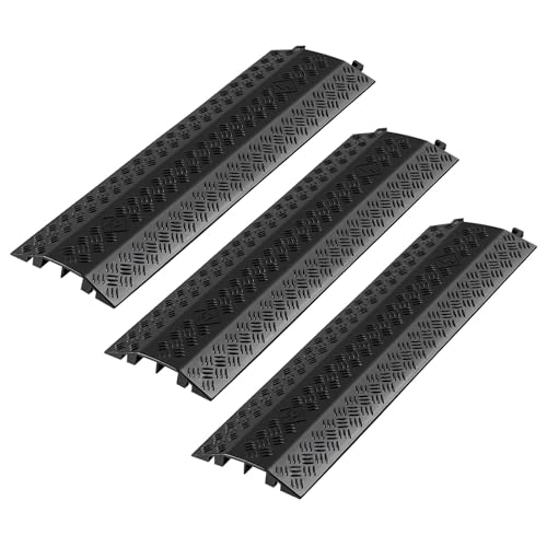 VEVOR 3 Pack Drop Over Cable Cover, 2 Channel Heavy Duty Cable Hose Protector Ramp, 38.3'' Floor Cord Cover, 17,500 lbs/Axle Load Capacity, for Traffic Areas, Indoor, Outdoor, Home, Office, Warehouse - size: Medium-3pack
