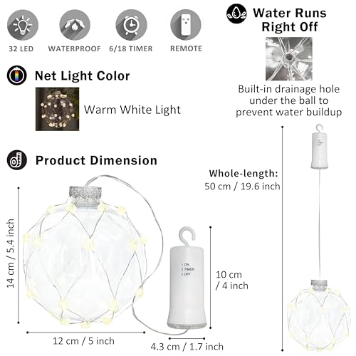 FURORA LIGHTING Hanging Ball Lights Pack of 3-32 Warm White LED, Waterproof, Remote & 6/18 Timer - 5" Globe String Lights for Patio, Garden & Outdoor Decor